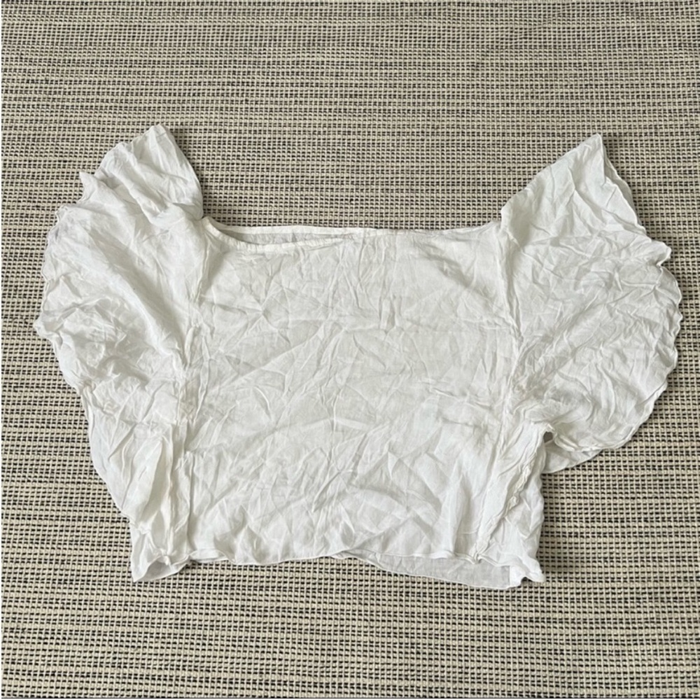 INDAH Angel Sleeve Crop Top in White Size Small
